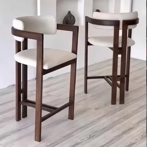 Bar Chairs Fabric Upholstered with Back and Arm for Kitchen Island Wooden Bar Stools Counter Height Stool Bar Stools