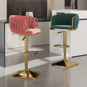 Bar Chairs Nordic Tall Swivel Counter Gold Metal Frame Velvet Cushion Kitchen High Stool Bubble Chairs Bar Chair for Home Bar