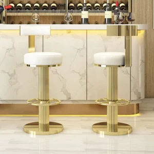 Bar Counter Home Hotel Use Chair Height-Adjustable Rotatable Golden Stainless Steel White Leather Modern Pub Bar Stool Kitchen