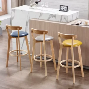Bar Counter Stool Ash Solid Wood Modern Stool Kitchen Leather Round Dining Chairs Bar Furniture Taburetes De bar