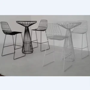 Bar Furniture Black Powder Coated Metal Wire Bar Table and Chair Set