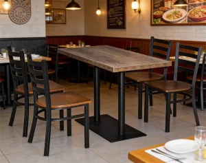 Bar Furniture Set Iron Frame Wooden Top Table and Chair Pu Wooden Restaurant Chairs for Bistro Fast Food Restaurant