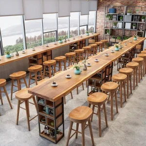 Bar Interior Unit Fast Food Meal Seat Stool Tree Wood Wet Bistro Counter Table and Chair
