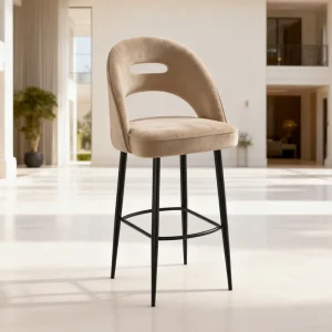 Bar Stool Armless Velvet Upholstered Soft Padding Golden Black Metal Frame Sturdy Durable Bar Stool for American Home Bar