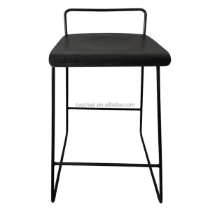 Bar Stool Counter Height Black Wood Grain Seat Metal Frame Industrial Kitchen Island Stool Footrest Modern Home Bar Hotel