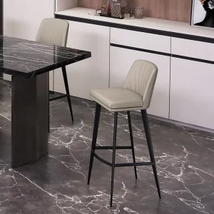 Bar Stool High Legged Front Desk Chair Home Use Light Luxury Simple Modern Design Imported Genuine Cowhide Leather Metal Frame