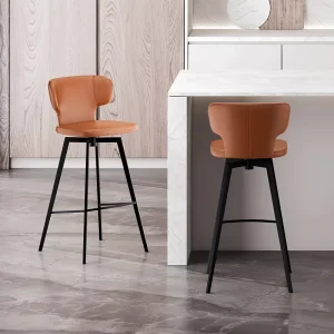 Bar Stool High Stool Cowhide Leather Imported Light Luxury Rotating Modern Non Adjustable Bar Furniture Kitchen Island HD 7117D