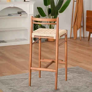 Bar Stool Made of Solid Teak Wood with Rattan Wicker Seat for Indoor and Outdoor