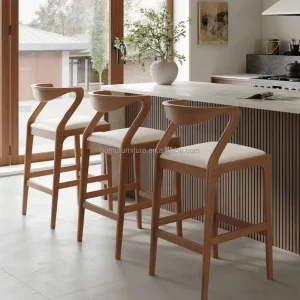 Bar Stool Solid Timber With Leather White Seat Retro High Stools Kitchen Counter Stools Backrest for Restaurant