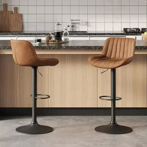 Bar Stools Mid Century Modern Faux Leather Swivel Adjustable Height Bar Stool Pub Chair Back Black Powder Coated