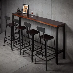 Bar Table Set Industrial Style Metal Frame Wood Top Counter Height Table and Stools Pub Bar Cafe Restaurant Kitchen Island