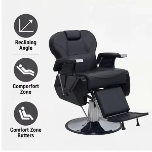 Barber Chair Hydraulic Reclining Salon Furniture Black Leather Hairdressing Chair for Men Grooming