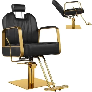 Barber Chair Salon Specific Swivel Height Adjustment Stainless Steel Armrests American Style Iron Base with Chrome Plating