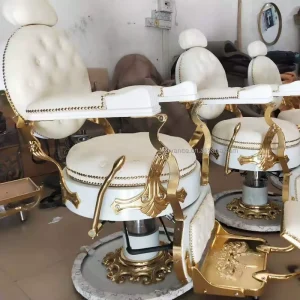 Barber Furniture Vintage White and Gold Barber Chair for Men