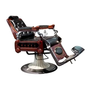 Barber Luxury Retro Men’s Wood Oil Head Chair Hair Salon Barber Shop Special Reclining Swivel Height Adjustable Hair Cutting
