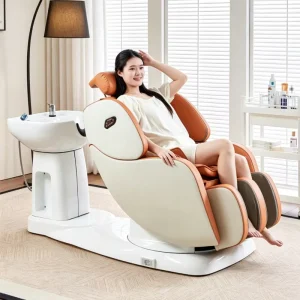 Barber Shop Rotating Shampoo Chair Head Spa Shampoo Chair Electric Back Shampoo Chair Tilted Ceramic Sink With Adjustable Seat