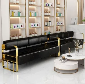 Barber Shop Sofa Stainless Steel Waiting Chair Beauty Salon Reception Rest Area Long Bench for Nail Hair Salon
