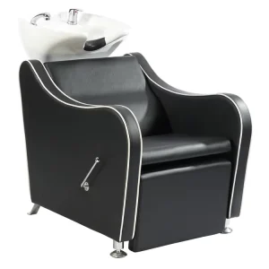 Barber Sink Chair with White Ceramic Basin Synthetic Leather Station Hair Salon Chair and Portable Shampoo Bowl Chair