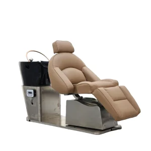 Barbershop Furniture Black Ceramic Basin Washing Chair Modern Stainless Steel Base Rotation Shampoo Chair Bed