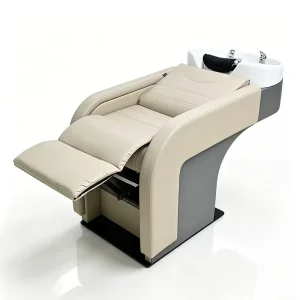Barbershop Salon Electric Adjustable Washing Chair Modern Luxury Lay Down Shampoo Chair Bed with Ceramic Basin