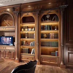 Baroque Living Room Wooden Library Wall Bookcase Shelf Library Furniture Bookshelf for Home Office Room Multi Functional