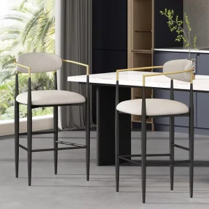 Barstools Set of 2 Counter Height Upholstered Bar Stools with Backs and Iron Legs for Kitchen Island
