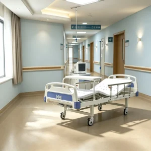 Basic Double Crank Manual Hospital Bed Adjustable Back Leg Medical Bed With IV Pole for Hospital Ward Patient