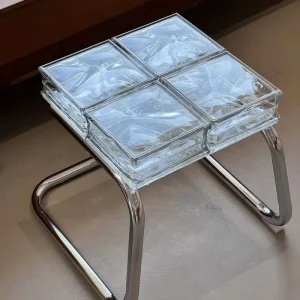 Bauhaus Mid Century Nesting Coffee Table Set with Glass Top and Storage for Living Room