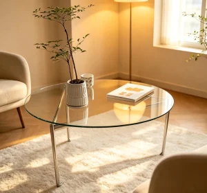 Bauhaus Minimalist Glass Side Table with Metal Frame Coffee Table for Tiny Living Room Hotel and Bedroom Use