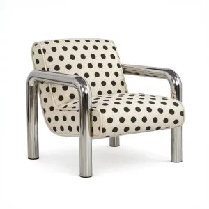 Bauhaus style Stainless Steel Armchair Vintage Polka dot Fabric Single Sofa Living Room Hotel Backrest Chair