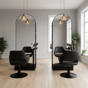 Beauty Lounge Furniture Set Hair Work Station Hair Dresser Furniture Chair Set Styling Salon Barber Mirror Station Double Sided