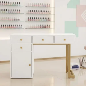 Beauty Manicure Table Storage Drawers Nail Salon Desk Nail Tech Makeup Station Handles Modern Equipment Display Open