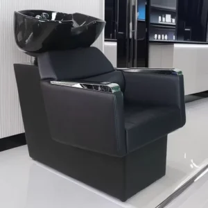 Beauty Salon Barber Shampoo Backwash Unit Sink Station White Black Ceramic Tilting Sink with Adjustable Seat Hair Washing Bed