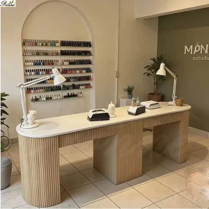 Beauty Salon Furniture Marble Top Acetone Resistant Nail Salon Table Manicure Station With Vent Pipe