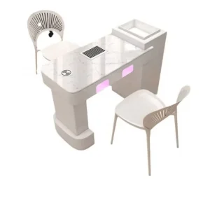 Beauty Salon Furniture White Nail Table and Chair Set With Baking Light Led Makeup Station Manicure Table