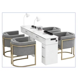 Beauty Salon Professional White Marble Top Nail Table and Chair Set Nails Tech Table Manicure With Storage