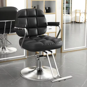 Beauty Salon Reclining Barber Chair with Synthetic Leather Massage Feature Stainless Steel Frame for Men