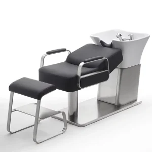 Beauty Salon Shampoo Backwash Unit Sink Station Washing Hair Bed Tilting Ceramic Sink with Adjustable Seat