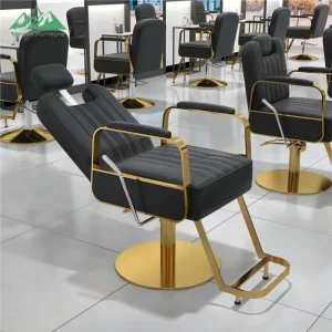 Beauty Spa Furniture Black Gold Metal Barber Chair New Style Women Styling Salon Chair Factory Direct Sale Height