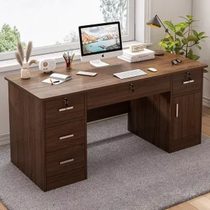 Bedroom Computer Desk Home Office Study Desk Simple Modern Design Compact with Drawers Writing Workbench MDF Material