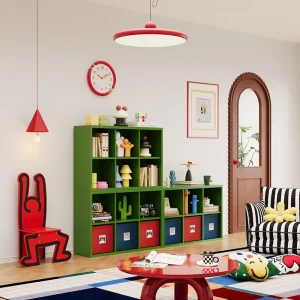 Bedroom TV Cabinet Green Steel Storage Unit with Adjustable Shelves