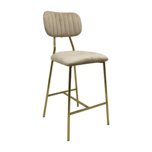 Beige Channel Tufted Velvet Bar Stool with Gold Metal Frame