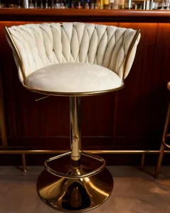 Beige Gold Stools Set of 4 Counter Height Bar Stools with Low Back Swivel Bar Stool for Kitchen Island Bar Pub