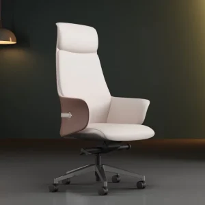 Beige High Quality Office Leather Chair White Ergonomic Office Chair with Lumbar Support