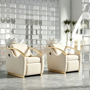 Beige Modern Barbershop Backwash Beauty Salon Equipment Washing Station Hair Salon Electric Shampoo Bowl and Shampoo Chair