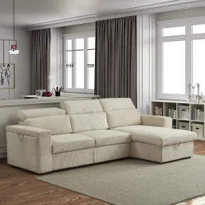 Beige Velvet Chaise Sofa with Storage