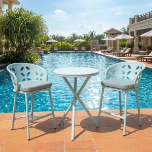 Belize Modern Aluminum Outdoor Bar Chairs and Table Set Waterproof Durable 3 Piece