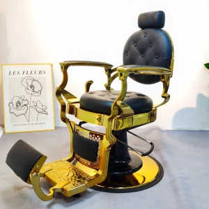 Belmont Metal Barber Chair with Heavy Duty Hydraulic Pump Modern Gold Black Reclining Men Hair Salon Barber Chair