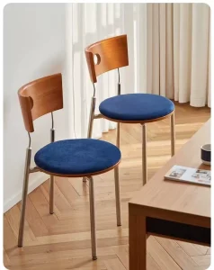 Bent Wood Stainless Steel Dining Chair Round Hole Cutout Backrest for Industrial Retro Home
