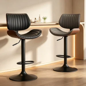 Bentwood Adjustable Height Swivel Chrome Base Metal Bar Stool Modern Commercial Dining Bar Stools for Kitchen